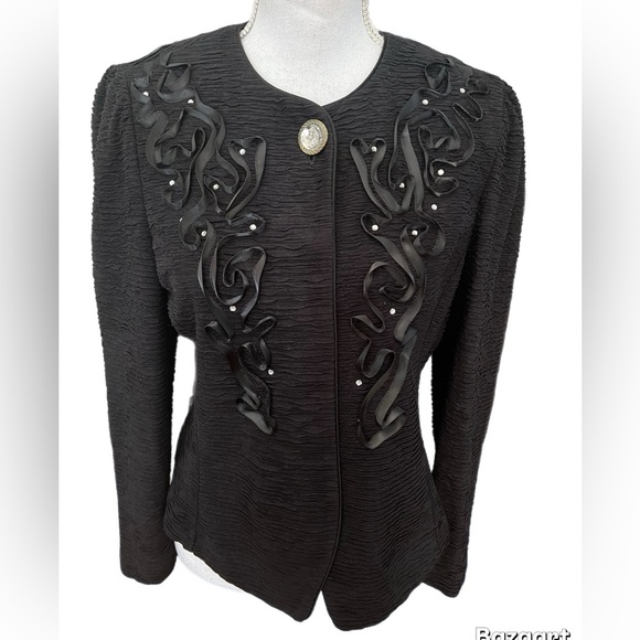 Leslie Fay Womens Black Snap Front Embellished Black Blazer/jacket Size 8 Petite - Picture 1 of 4